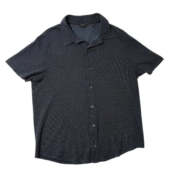VINCE Jacquard Knit Short Sleeve Button Front Shirt Soft Dark Blue size XXL - Picture 1 of 4